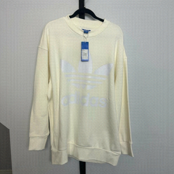 Nwt - Adidas Long Sweatshirt - White/Lilac Logo Size M - Picture 1 of 7